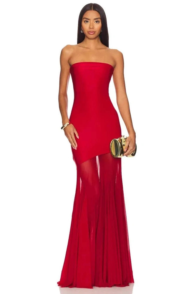 Glorol - Off-Shoulder Strapless Sleeveless Backless Bodycon Maxi Dress