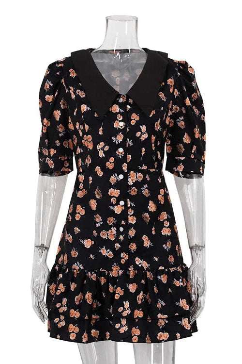 Glorol - Short Sleeve Turn-down Collar Mini Dress