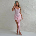 Glorol - Lace V Neck Sleeveless High Waist Mini Dress