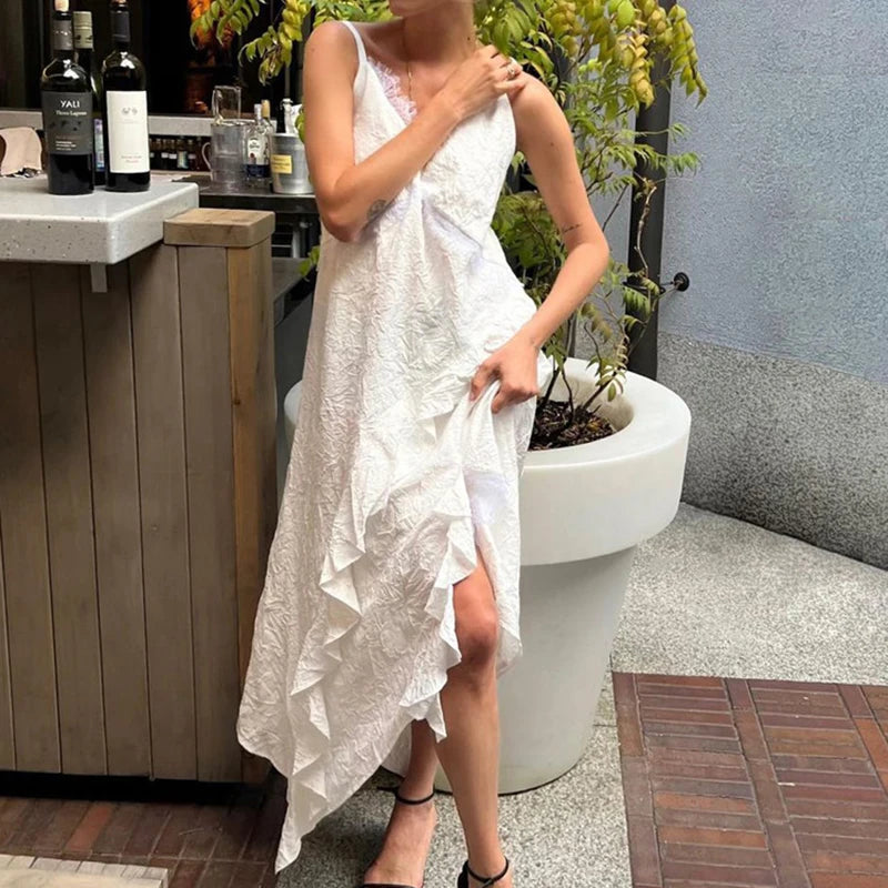 Glorol - Lace Patchwork Backless Lace-Up High Waist Maxi Dress