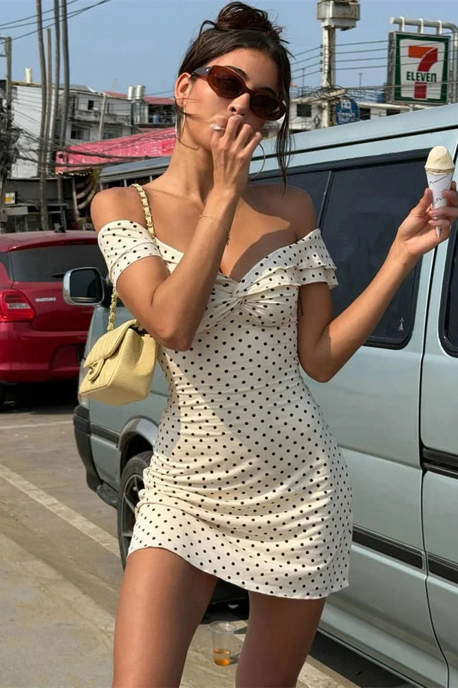Glorol - Off-Shoulder Backless Printed Slim Mini Dress