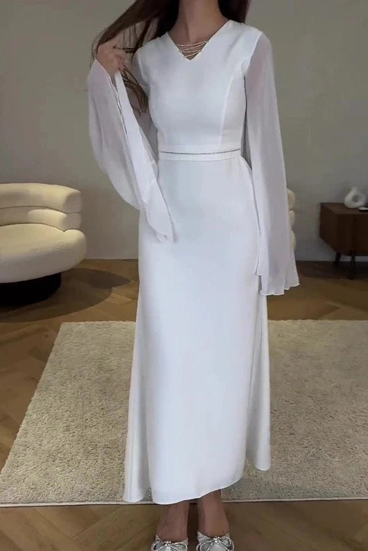 Glorol - Hollow Out V-Neck Flare Sleeve Maxi Dress