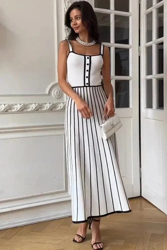 Striped Backless Slim Maxi Dress