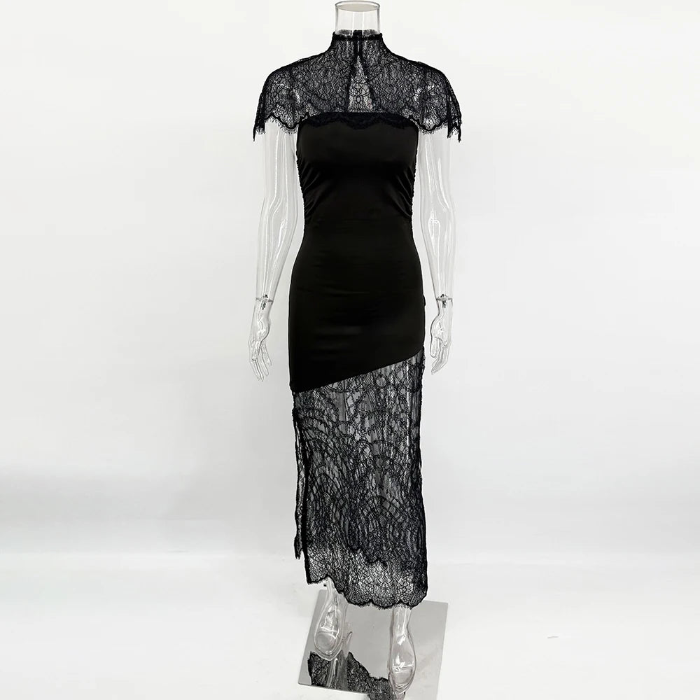 Glorol - Lace Patchwork Hollow Out See Through Strapless Mini Dress