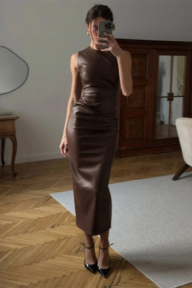 Glorol - Sleeveless High Waist Slim Patchwork Bodycon Maxi Dress