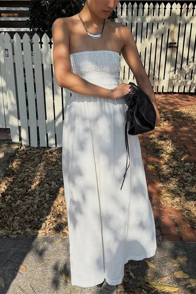 Glorol - Backless Patchwork High Waist Maxi Dress