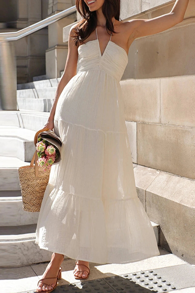 Glorol - Elegant Sleeveless Tie-Up Maxi Dress