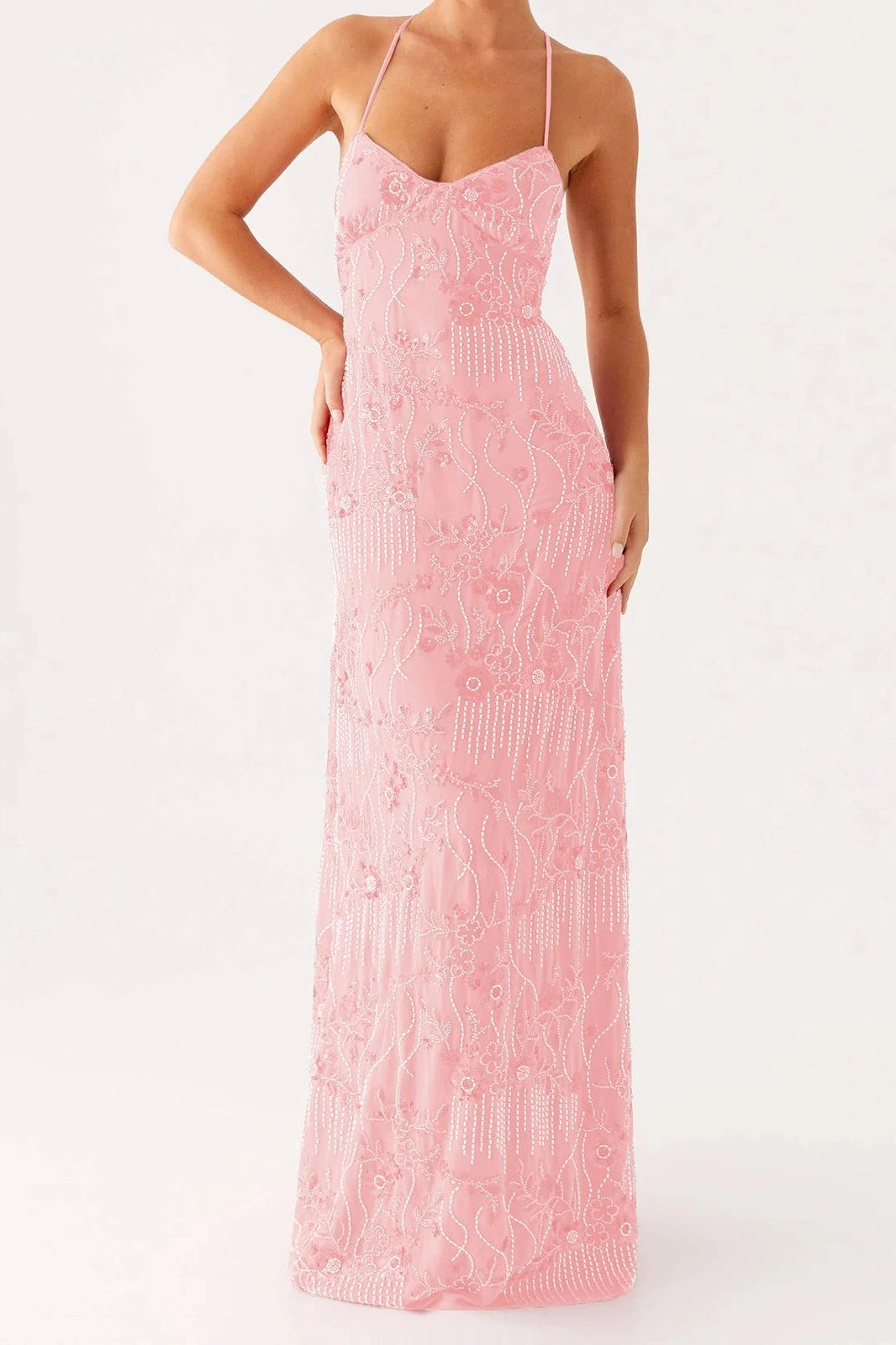 Glorol - Sleeveless Backless Spaghetti Strap Maxi Dress
