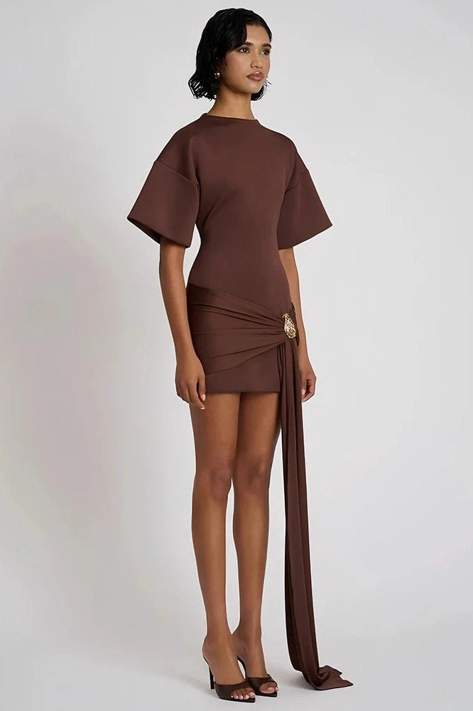 Glorol - Short Sleeve O Neck High Waist Mini Dress