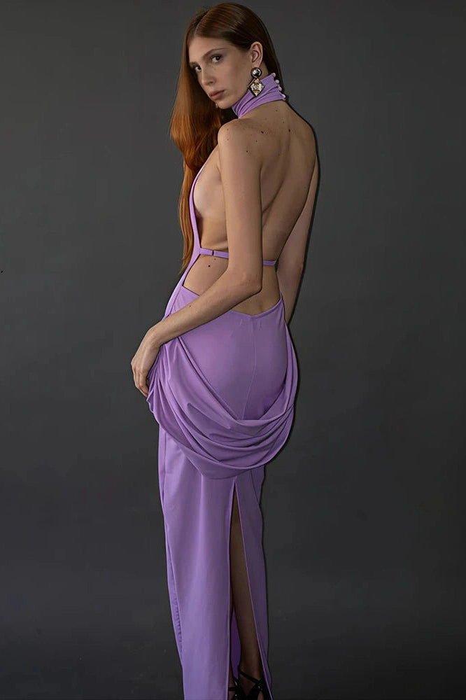 Glorol - Backless Patchwork Off-Shoulder Sleeveless Bodycon Maxi Dress