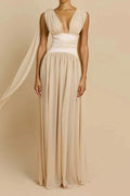 Glorol - Sleeveless V-Neck High Waist Pleated Maxi Dress