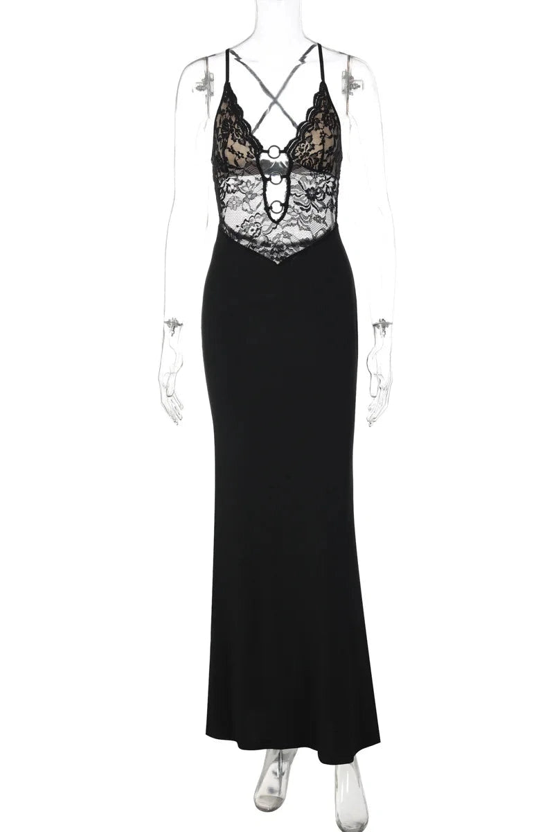 Glorol - Elegant Lace Slim Maxi Dress
