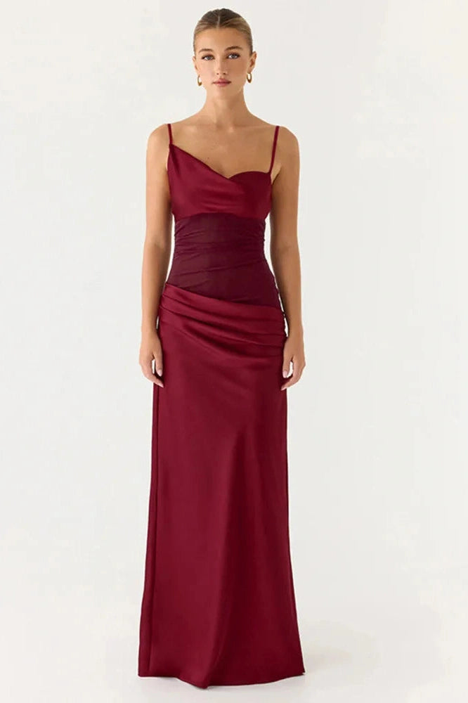 Glorol - Spaghetti Strap Backless See Through Sleeveless Maxi Dress