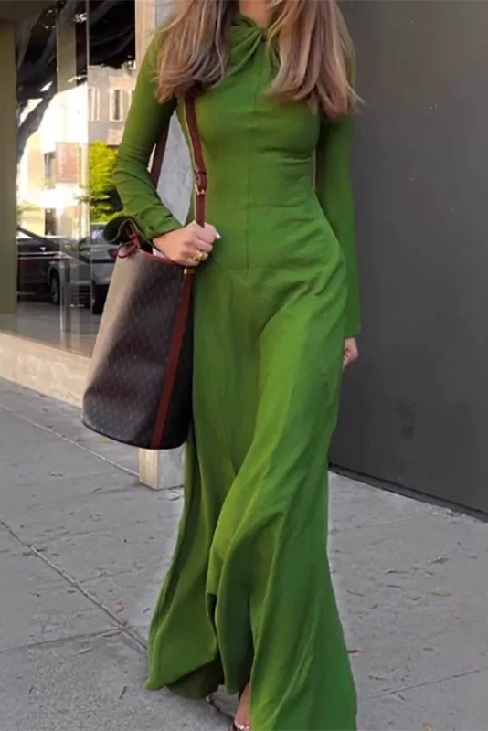 Glorol - Elegant Long Sleeve High Waist Slim Maxi Dress