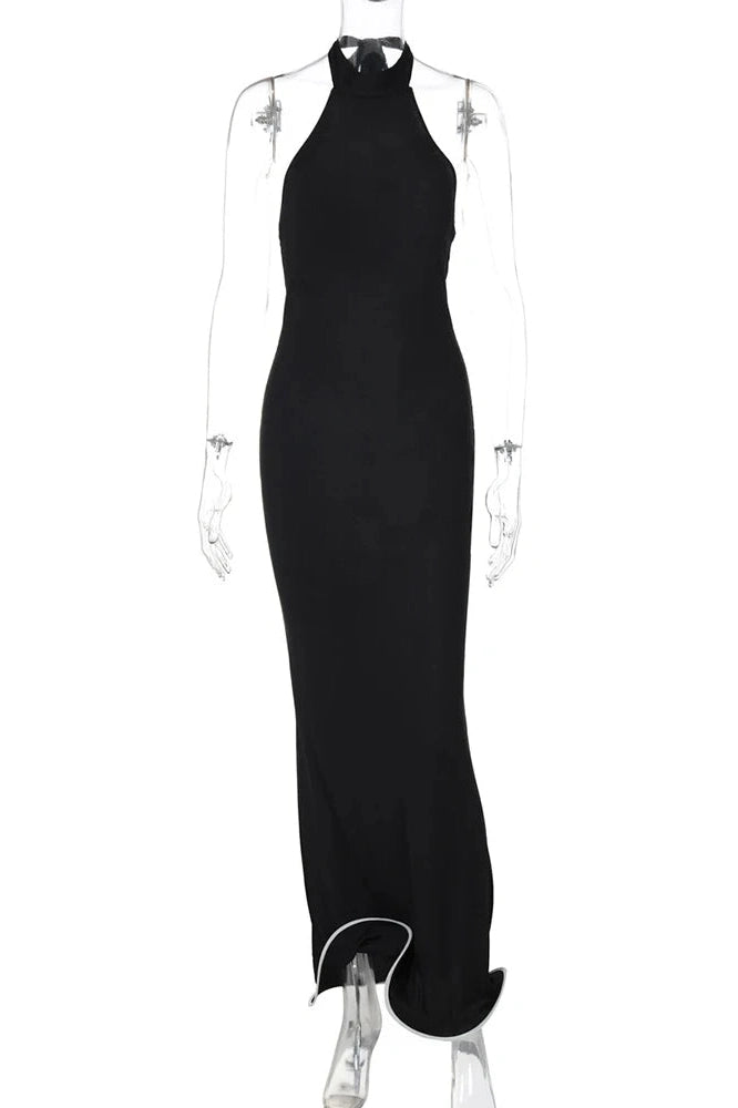 Glorol - Backless Patchwork Off-Shoulder Sleeveless Bodycon Maxi Dress