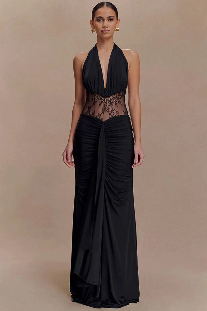 Glorol - Backless See Through Sleeveless Bodycon Maxi Dress