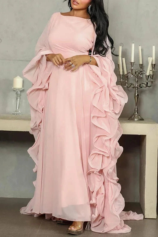 Glorol - O-Neck High Waist Backless Lace Up Long Sleeve Maxi Dress