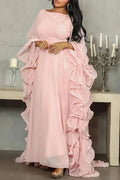 Glorol - O-Neck High Waist Backless Lace Up Long Sleeve Maxi Dress