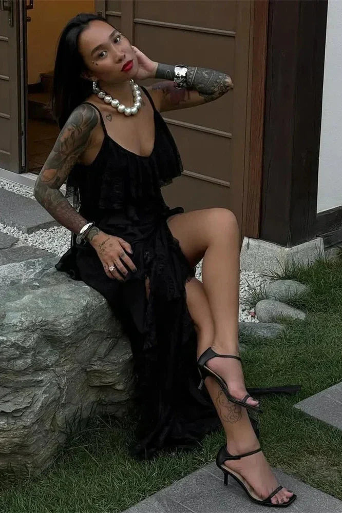 Spaghetti Straps Backless High Waist Maxi Dress