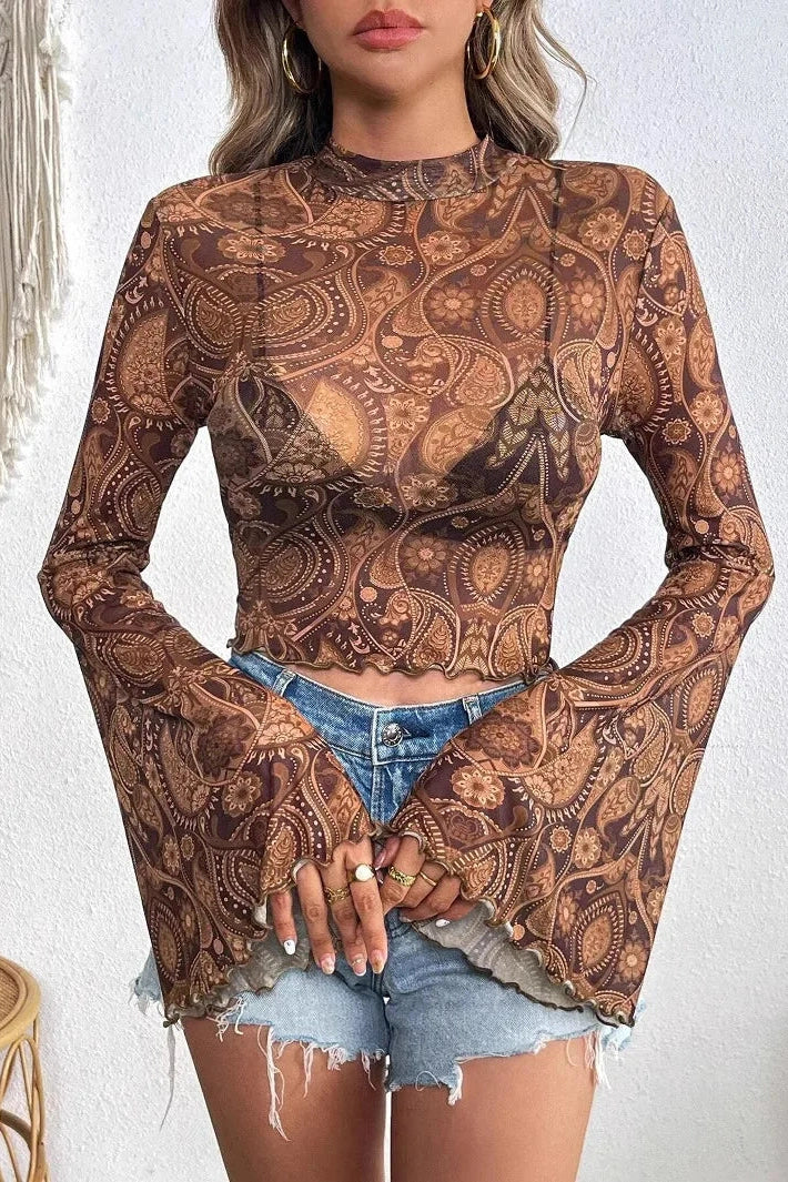Glorol - Flared Sleeve Printed Top