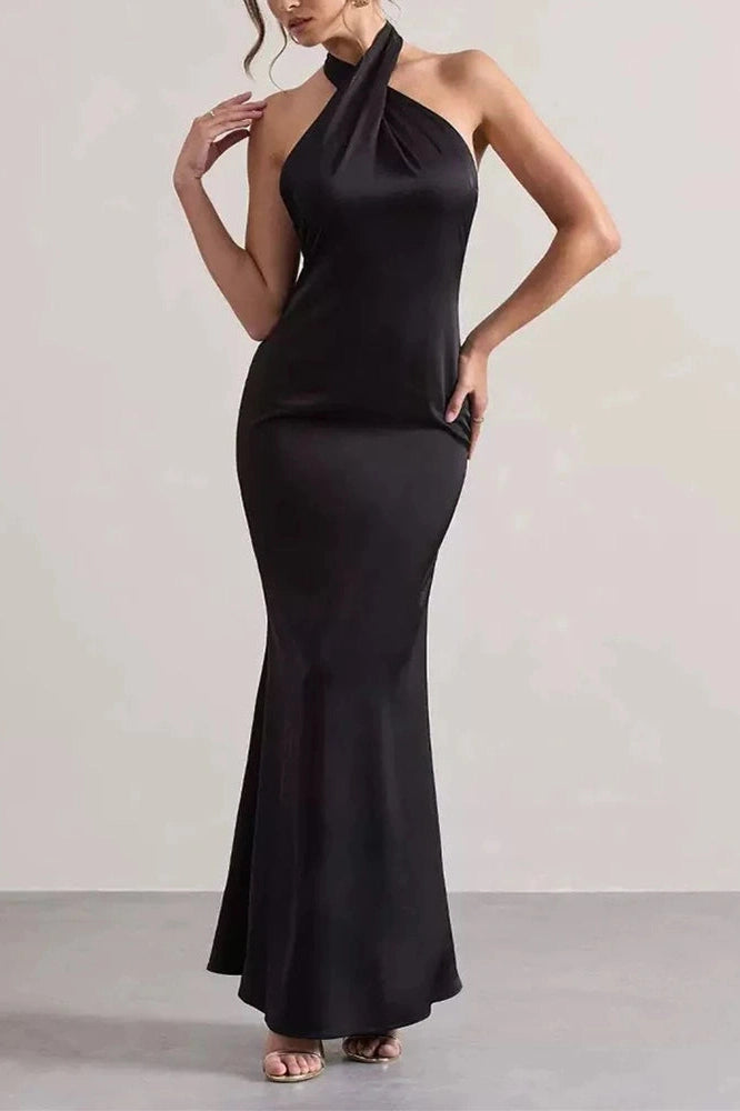 Glorol - Off Shoulder High Waist Pleated Backless Slim Maxi Dress