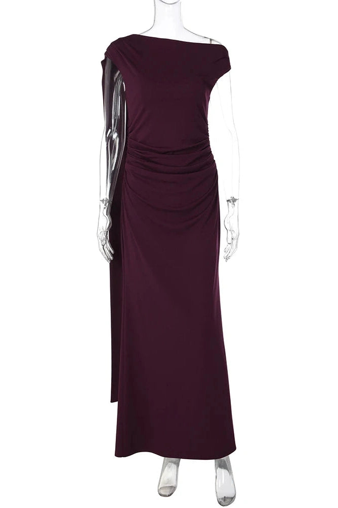 Glorol - Sleeveless One Shoulder High Waist Bodycon Maxi Dress