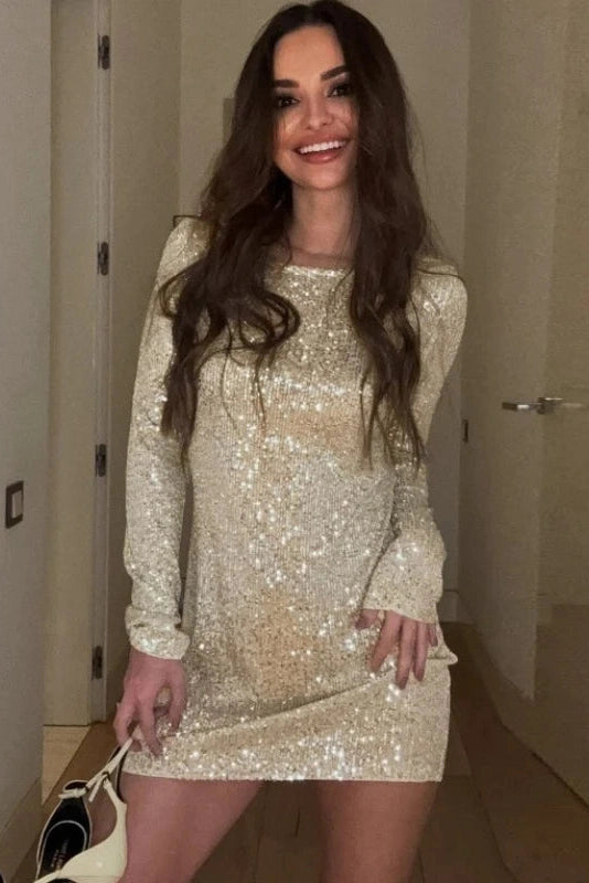 Glorol - Elegant High Waist Slim Long Sleeve Mini Dress