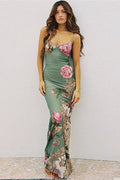Glorol - Printed Slim Spaghetti Strap Maxi Dress