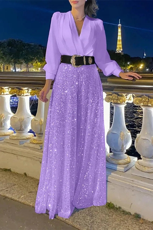 Glorol - Elegant Loose V Neck Maxi Dress