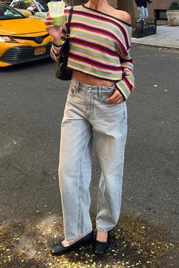 Glorol - One Shoulder Knit Loose Fit Long Sleeve Top