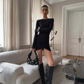 Glorol - O Neck Long Sleeve Bodycon Mini Dress