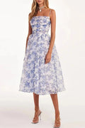 Glorol - Slash Neck Printed Sleeveless High Waist Pleated Midi Dress