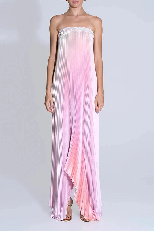 Glorol - Elegant Strapless Off Shoulder Printed Maxi Dress