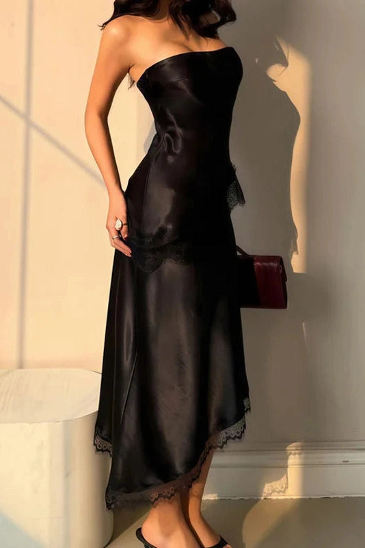 Glorol - Lace Patchwork Slim High Waist Backless Midi Dress