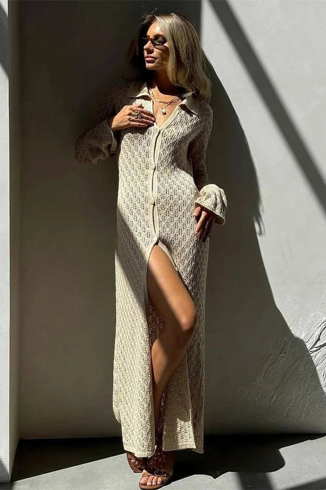 Glorol - Hollow Out V-Neck Patchwork Loose Maxi Dress
