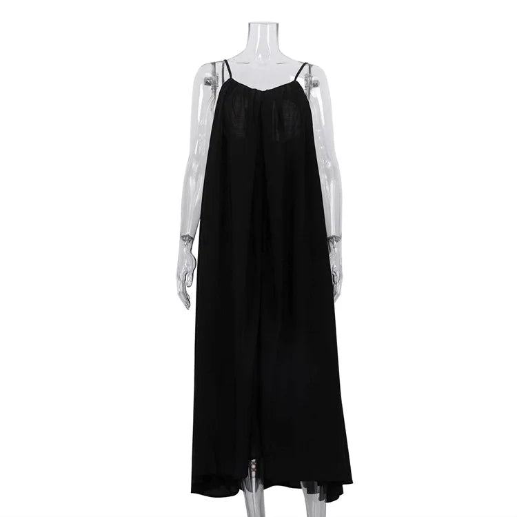 Glorol - Spaghetti Strap Backless Loose Maxi Dress
