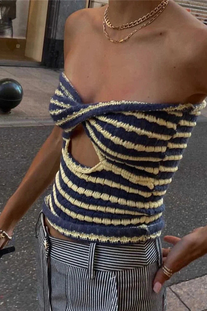 Glorol - Off-Shoulder Knit Strapless Backless Top