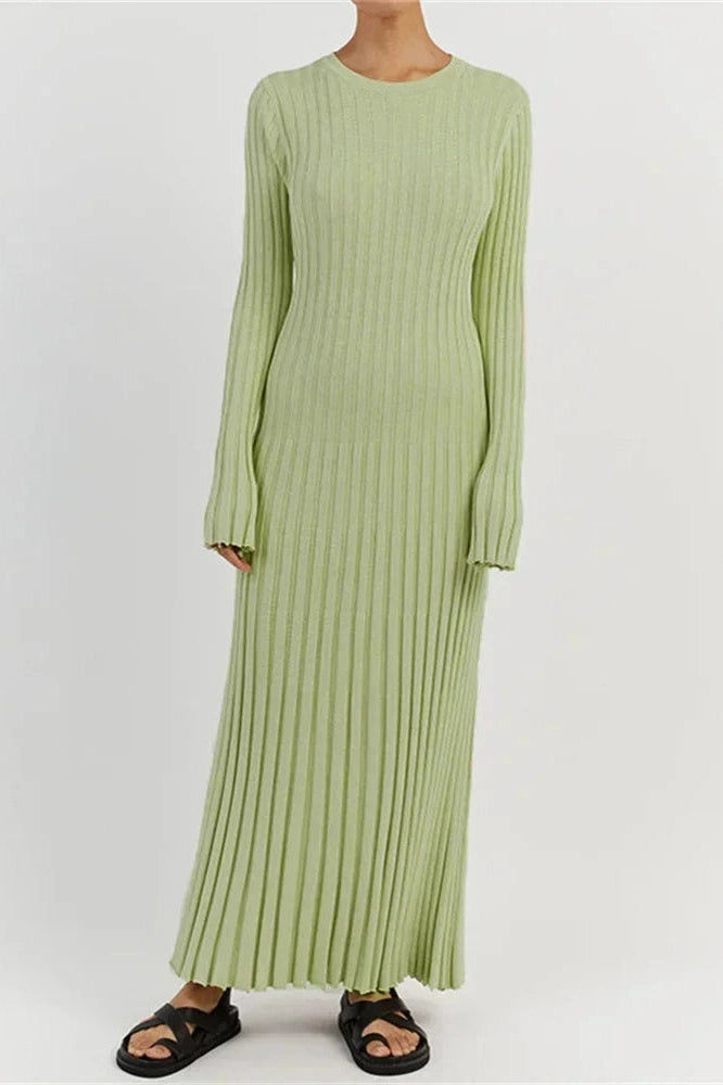 Glorol - Lace-Up High Waist Patchwork Long Sleeve Maxi Dress