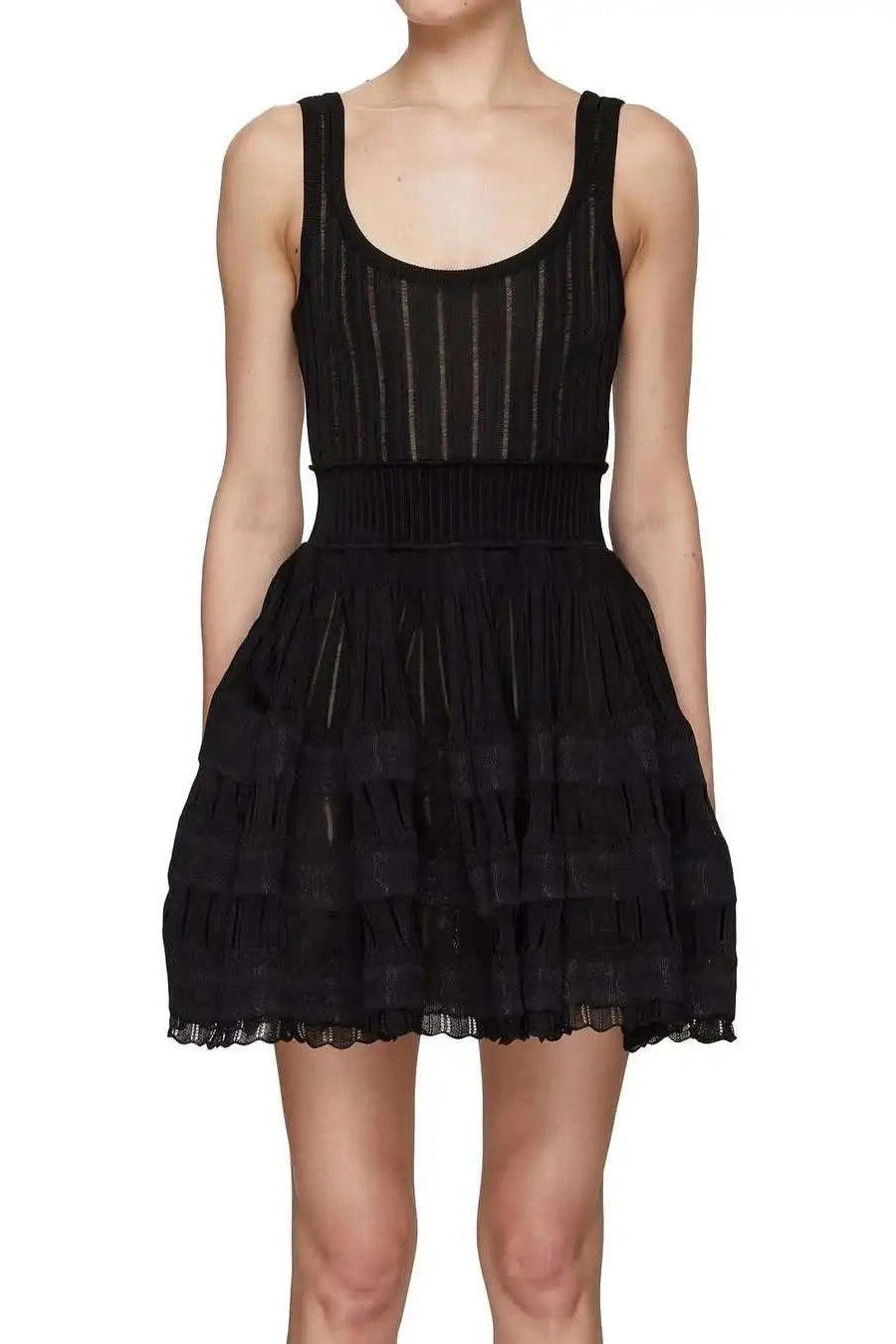 Glorol - Hollow-Out Slim Knitted Sleeveless A-Line High Waist Mini Dress