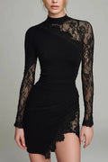 Glorol - Hollow Out Slim A-Line O-Neck High Waist Lace Mini Dress