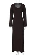 Glorol - Lace-up Long Sleeve Bodycon Maxi Dress