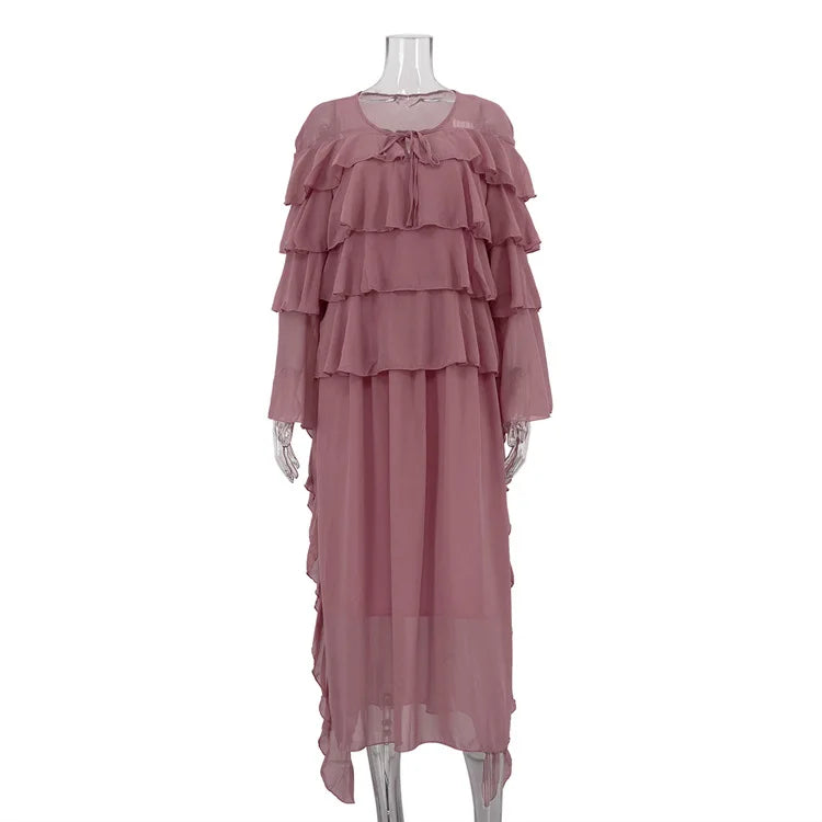 Glorol - Elegant Lace Long Sleeve Loose Maxi Dress