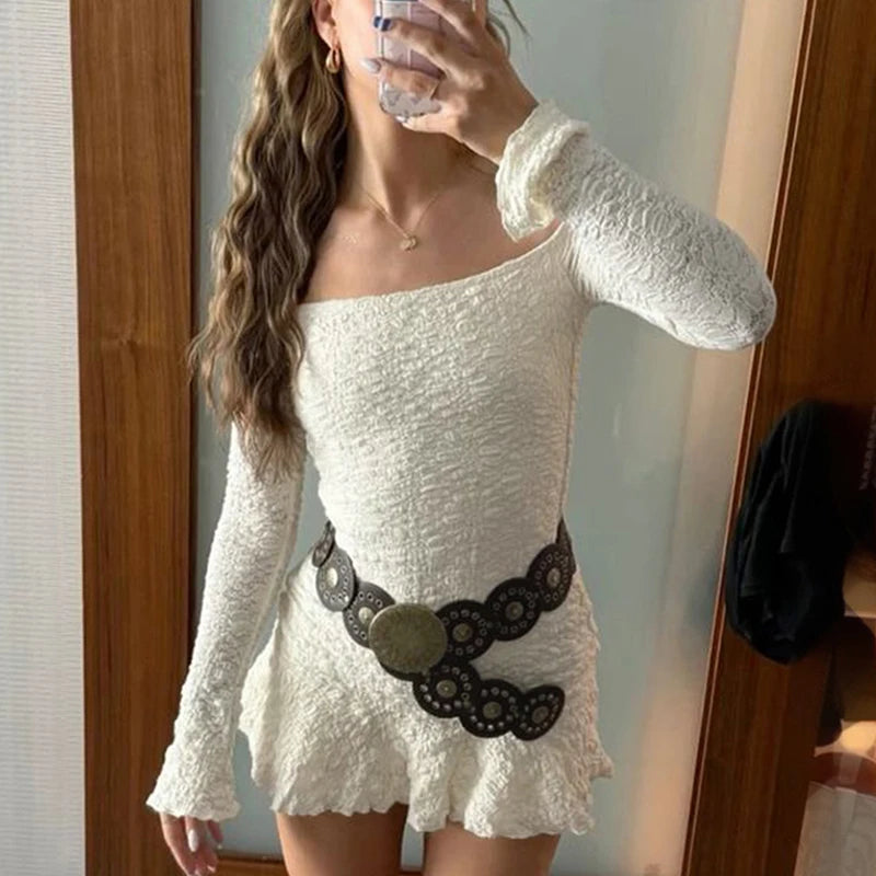 Glorol - Elegant Lace Backless Patchwork Mini Dress