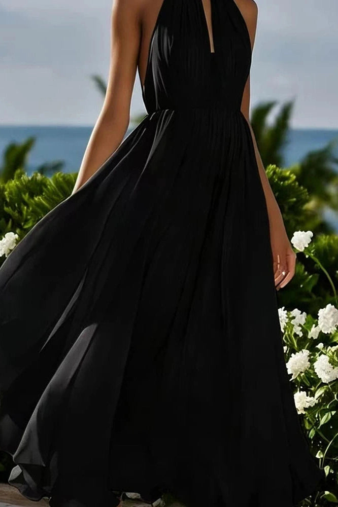 Glorol - Elegant Sleeveless Loose High Waist Pleated Maxi Dress