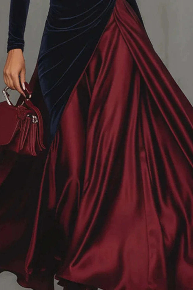 Glorol - Elegant High Waist Pleated Slim Long Sleeve Maxi Dress