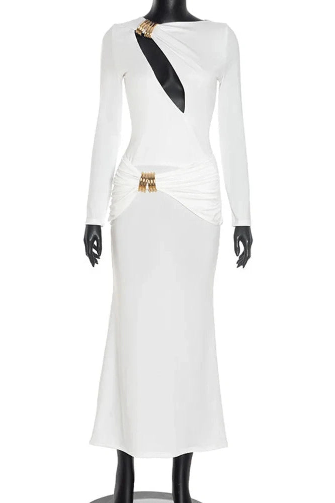 Glorol - Hollow Out Long Sleeve Bodycon Maxi Dress