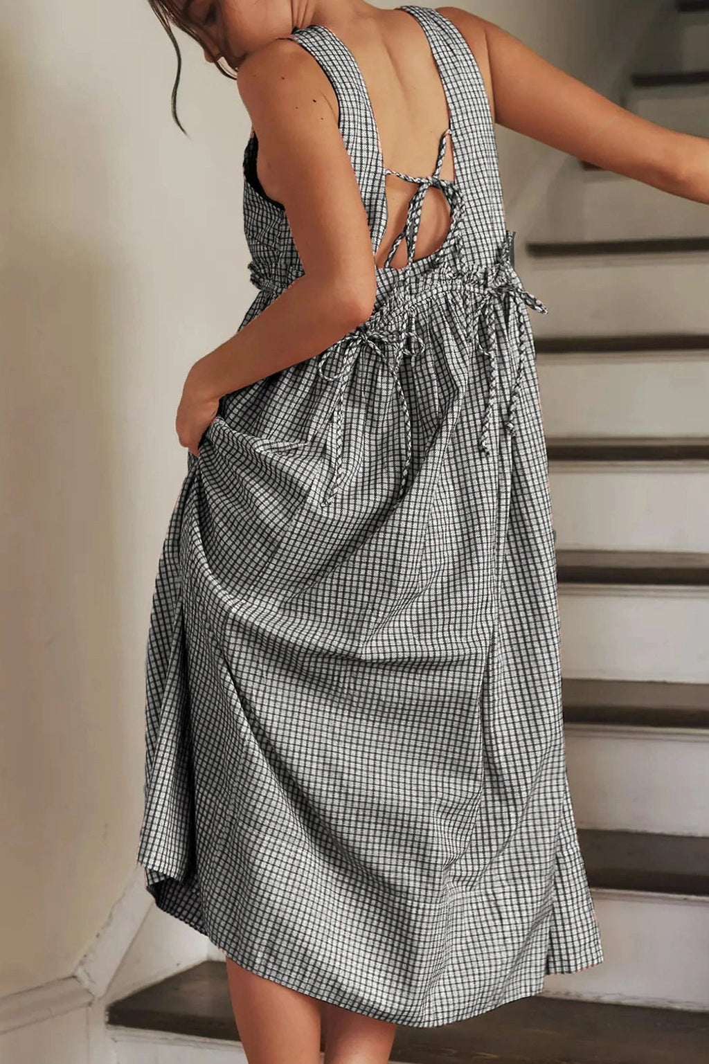 Glorol - Sleeveless Plaid Print Loose Maxi Dress