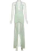 Glorol - Elegant Backless Deep V-Neck Slim Maxi Dress