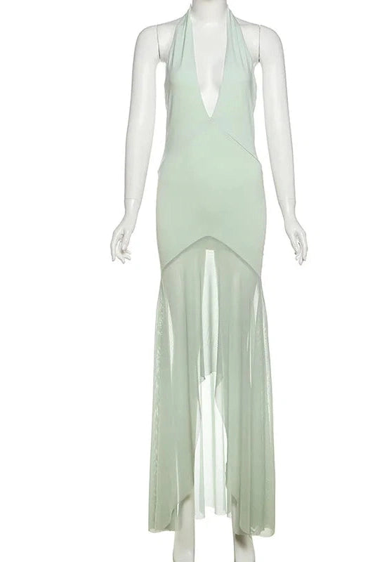 Glorol - Elegant Backless Deep V-Neck Slim Maxi Dress