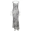 Glorol - Printed  Spaghetti Strap Lace Up Maxi Dress